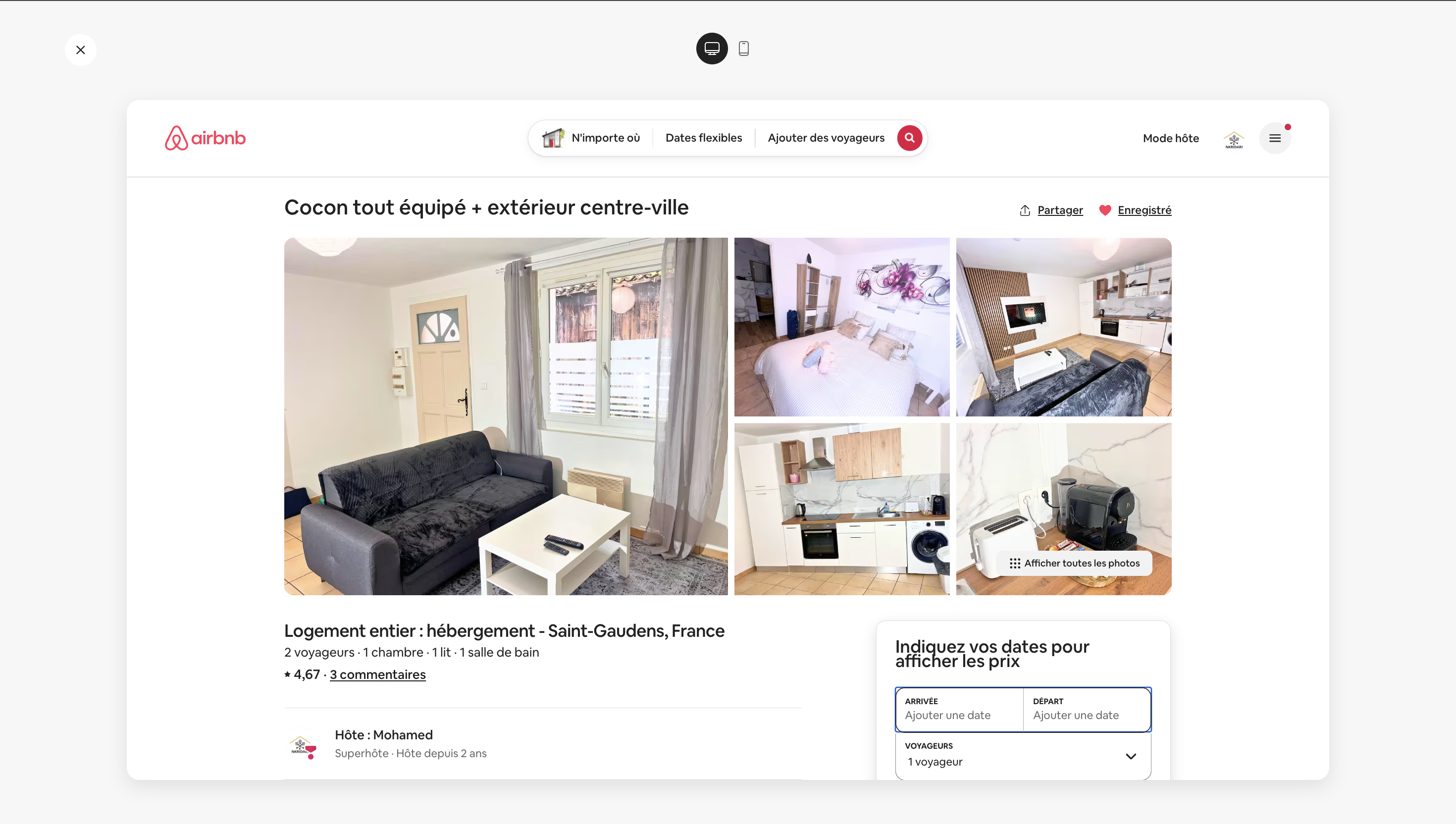 Annonce Airbnb avant optimisation